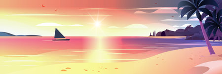 empty tropical beach seaside view sea vacation destination ocean holiday travel concept horizontalのイラスト素材