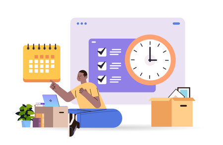 businessman scheduling job project time management concept planning organization working time horizontalのイラスト素材