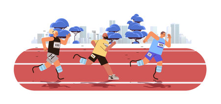 disabled people running fast athlete runner on carbon prosthetics special olympics paralympic games concept horizontalのイラスト素材