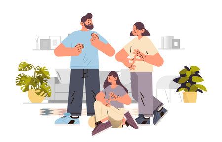 deaf people talk to each other people with hearing aid disabled deaf mute family communicate using sign language hearing disabilityのイラスト素材