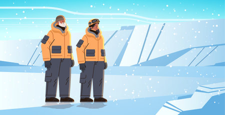 oilmen or gasmen standing together workers in uniform technician maintenance expedition service concept horizontalのイラスト素材