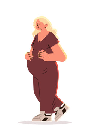 happy pregnant woman future mom hugging belly with arms pregnancy motherhood expectation concept verticalのイラスト素材