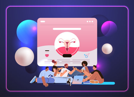 people using sexed app human biology and anatomy lesson sex education mental and physical health contraception and female reproductive systemのイラスト素材