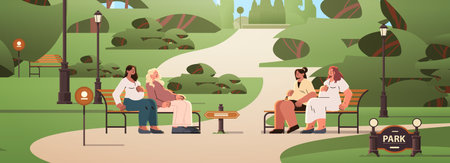 happy pregnant women future moms discussing during meeting in park pregnancy motherhood expectation concept horizontalのイラスト素材