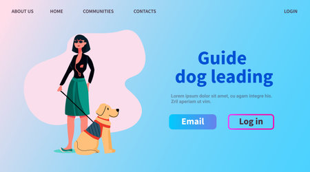 blind woman walking with guide dog assistant animal leading female character confident navigation people with disabilities conceptのイラスト素材