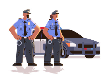 policemen in uniform officers man and woman cops standing together police service happy labor day celebration conceptのイラスト素材