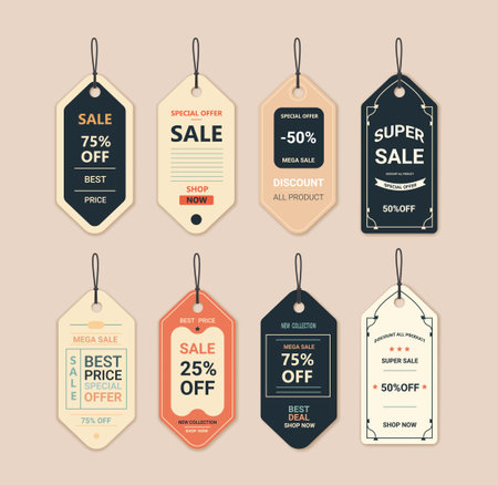 set online shopping tags promo stickers hot sale best price icons special offer promotion discount coupons collectionのイラスト素材