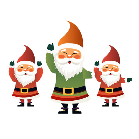 santa clauses in red hat standing together christmas eve holiday happy new year celebration template full lengthのイラスト素材