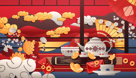 chinese new year greeting card asian flyer invitation poster horizontalのイラスト素材