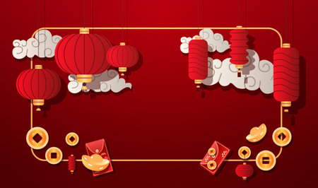 chinese new year greeting card asian flyer invitation poster horizontalのイラスト素材
