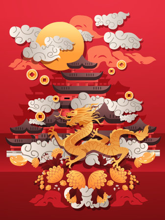 chinese new year of dragon icon zodiac sign for greeting card asian flyer invitation poster verticalのイラスト素材