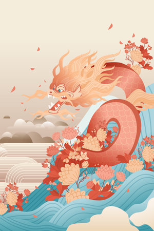 asian dragon zodiac sign chinese new year 2024 celebration banner lunar greeting cardのイラスト素材