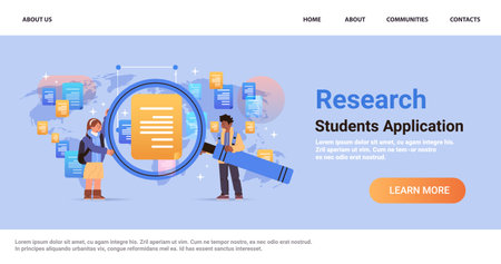 mix race students holding magnifying glass online research e-learning distance education concept horizontalのイラスト素材