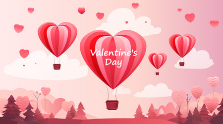 air balloons in heart shape happy valentine day greeting card shopping poster or voucher holiday celebration concept horizontalのイラスト素材