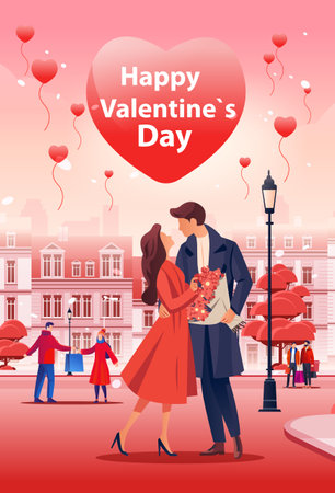man woman lovers elegant couple dancing at city street happy valentines day celebration concept cityscape backgroundのイラスト素材