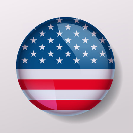 American United States flag in glossy round button of icon USA presidential election conceptのイラスト素材
