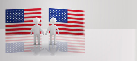 people silhouettes standing near American United States flags USA presidential election concept horizontalのイラスト素材