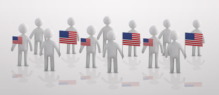 people silhouettes standing with American United States flags USA presidential election concept horizontalのイラスト素材