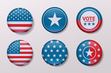 American United States flag in glossy round button of icon USA presidential election concept...