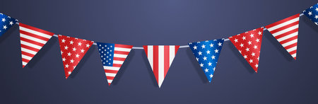 set of triangle bunting flags in american national flag USA presidential election concept horizontalのイラスト素材