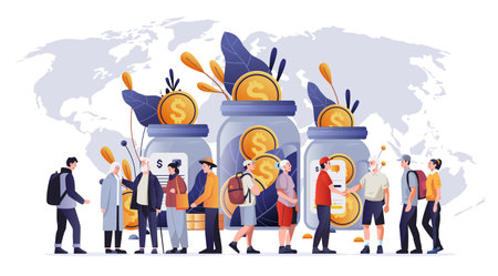 mix race people putting dollar coins money in jars financial security reliability stability growth fintech business investmentのイラスト素材
