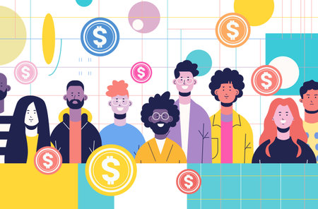 businesspeople group with dollar coins financial banking wealth fintech business investment money global payment conceptのイラスト素材