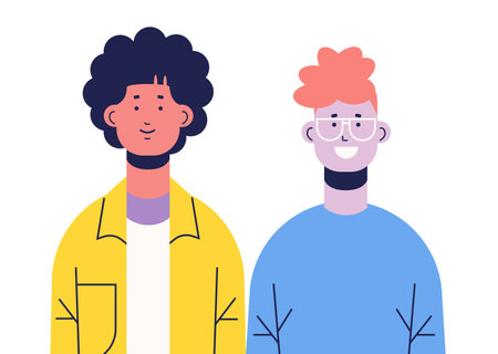 couple in casual clothes standing together young men portrait horizontalのイラスト素材