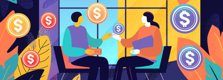 businesspeople with dollar coins discussing during meeting financial banking wealth transformation technology fintech business investmentのイラスト素材