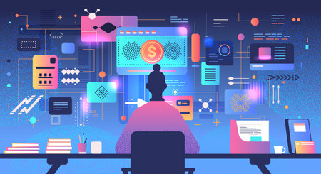 businesswoman analyzing financial banking transactions wealth transformation technology fintech business investmentのイラスト素材