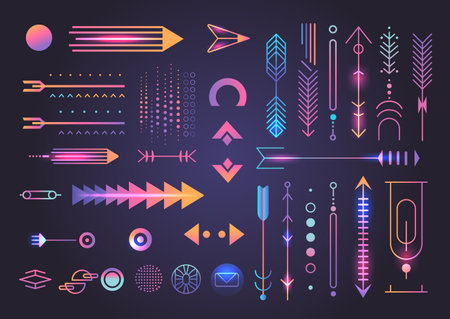 geometric shapes set different figures and arrows collection financial technology fintech concept horizontalのイラスト素材