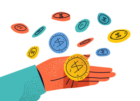 human hand holding dollar coins financial banking wealth transformation technology fintech business investmentのイラスト素材