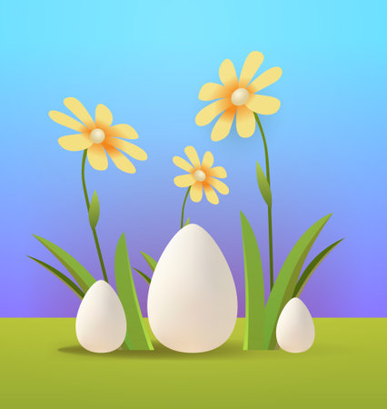 Happy Easter greeting card with eggs and flowers in pastel colors spring holiday celebration card verticalのイラスト素材