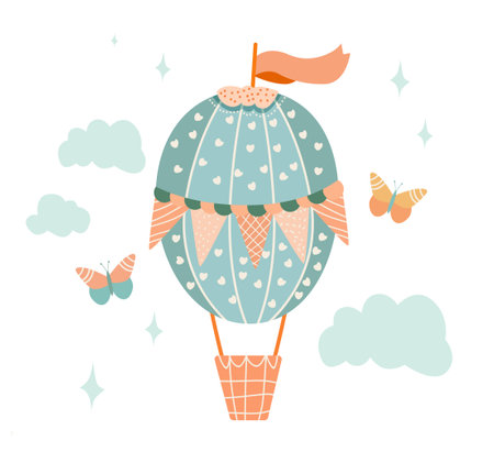 Happy Easter greeting card with egg in air balloon shape spring holiday celebration cardのイラスト素材