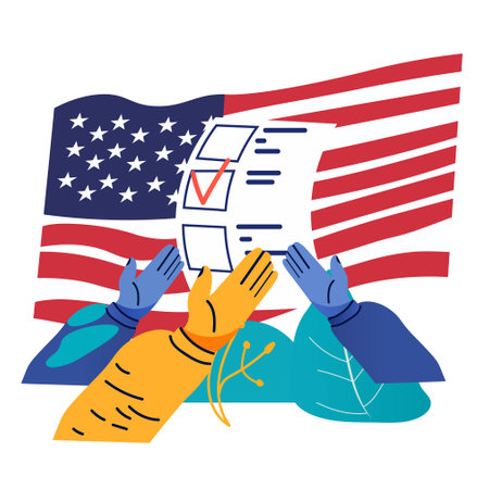 US presidential election voting hands ballot American flag democracy colorful abstract designのイラスト素材