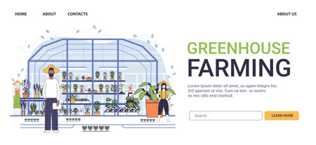 Greenhouse farming sustainable agriculture concept people working plants minimalistic line artのイラスト素材
