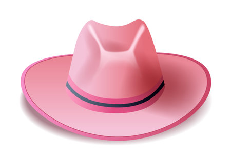 Pink cowboy hat with black band isolated on white background Western fashion accessoryのイラスト素材