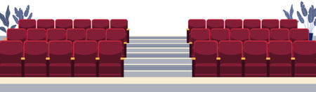 Cinema theater seats empty auditorium red chairs plantsのイラスト素材