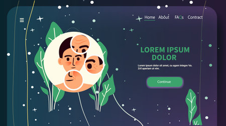 Longevity health lifestyle concept faces aging process leaves dark background website templateのイラスト素材