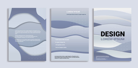 Brochure Template with Wave Design for business and corporate branding. Soft blue tones with layered...