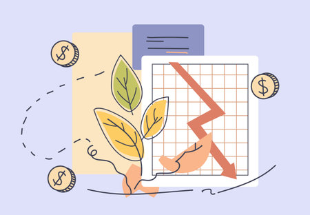 Falling graph trade war tariffs war economic decline coins leaves abstract background business crisis conceptのイラスト素材