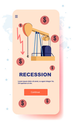 Oil pump recession economic crisis falling graph coins mobile app screen template pastel backgroundのイラスト素材