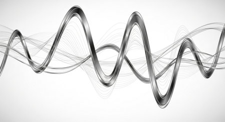 A grayscale abstract image featuring flowing, wave-like lines. The design suggests movement and energy, with a modern aesthetic.の素材