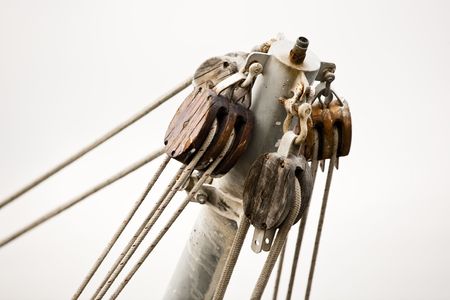 Lines and blocks on fishing yachtの写真素材