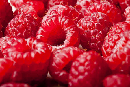 Delicious fresh raspberries from the farmers market filling the entire frame.の写真素材