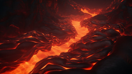 Flowing magma lava field, glowing lava and magma flowsの素材