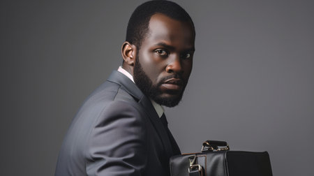 Confident Black Business Executive in Suit Holding Briefcaseの素材