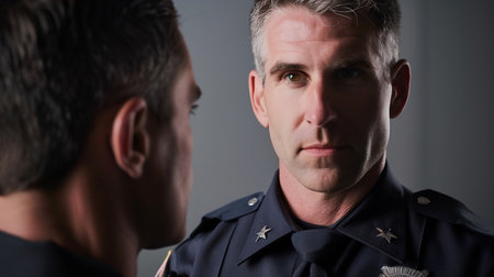 Caucasian Male Police Officer in Uniform Looking at Cameraの素材