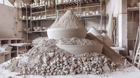 Raw Clay Piles in Ceramics Factory Industrial Material Productionの素材
