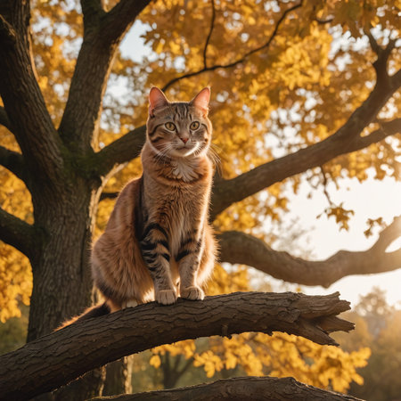 Majestic Cat Amongst Autumn Leaves Cinematic Capture at Golden Hourの素材
