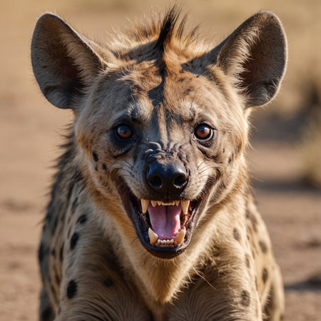 Savage Beauty Snarling Hyena CloseUp in Arid Plainsの素材